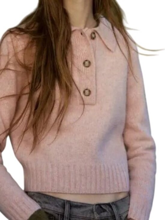 Zara Womens Sweater Pink Wool Polo Button-Up Collared Size S - Picture 1 of 7